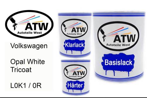 Volkswagen, Opal White Tricoat, L0K1 / 0R: 1L Lackdose + 1L Klarlack + 500ml Härter - Set, von ATW Autoteile West.